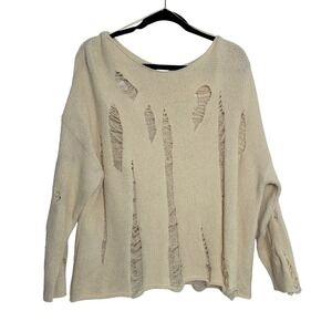 ZARA KNIT Distressed Oversized Sweater Cream Size L